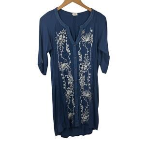 Tiny Dress Women S Blue White Floral Embroidery Button Up Western Boho Festival